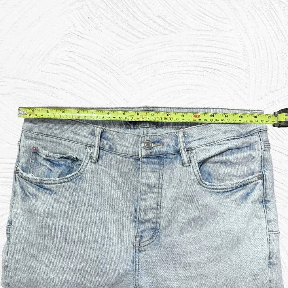 PURPLE BRAND P004 Slim Low Rise Stretch Jeans Distressed Light Wash 33X33